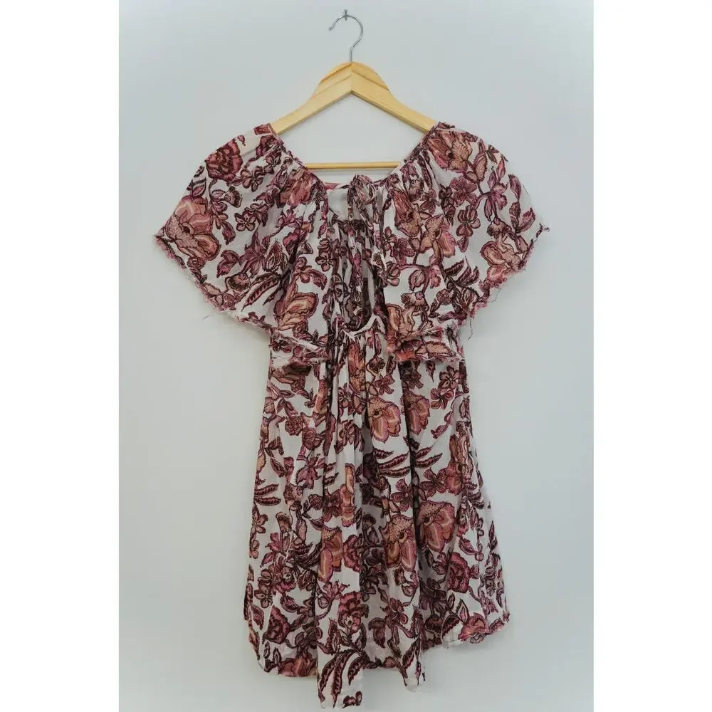 Free People Purple Floral Smocked‎ Top Size Medium
